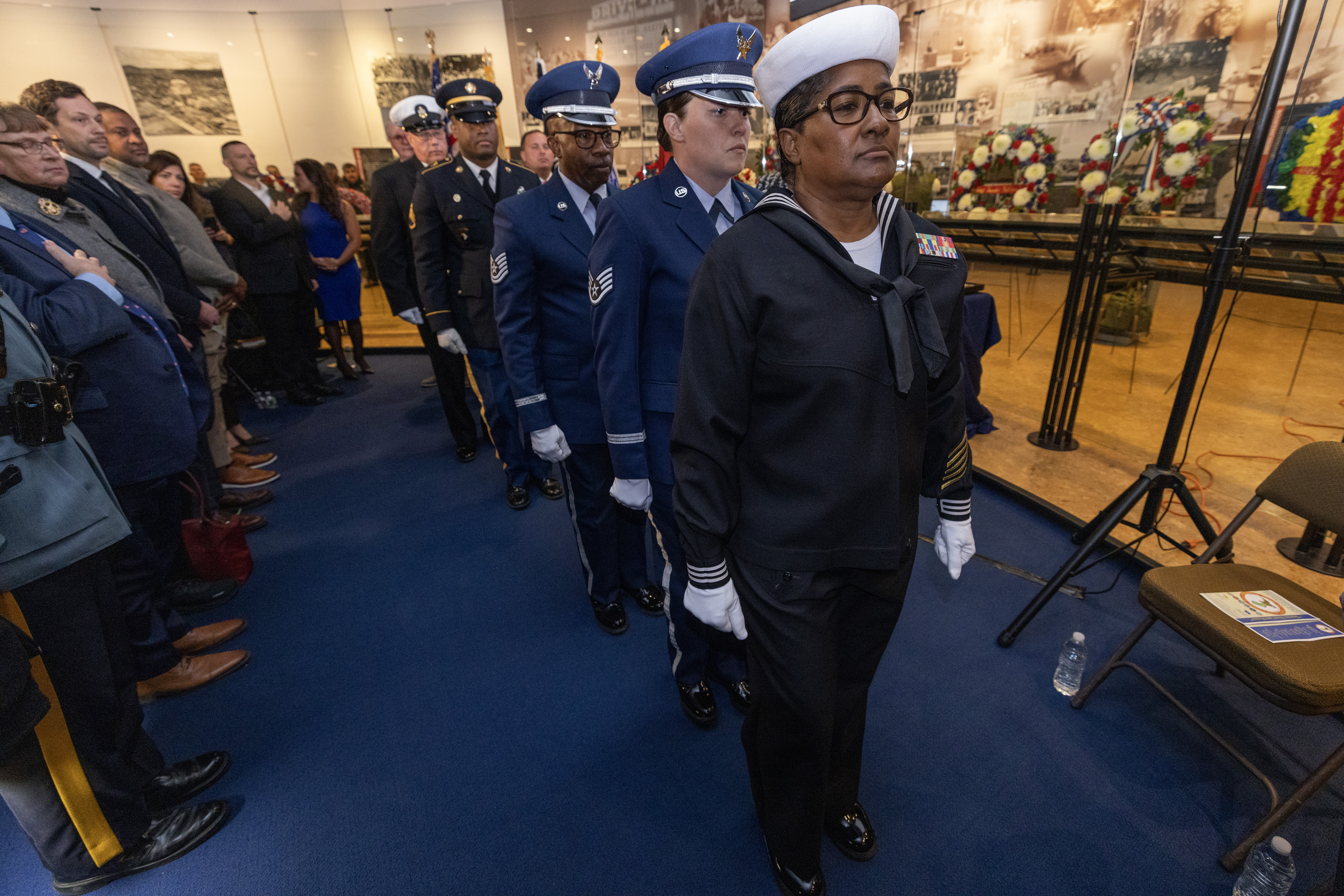 Members of the Brig. Gen. William C. Doyle Veterans memorial Cemetery Honor Guard render honors during the State Veterans Day ceremony at the New Jersey Vietnam Veterans’ Memorial, Vietnam Era Museum and Educational Center at Holmdel, New Jersey, Nov. 11, 2025. Veterans Day celebrates and honors America’s veterans for their patriotism, love of country, and willingness to serve and sacrifice for the common good. (New Jersey Department of Military and Veterans Affairs photo by Mark C. Olsen)
