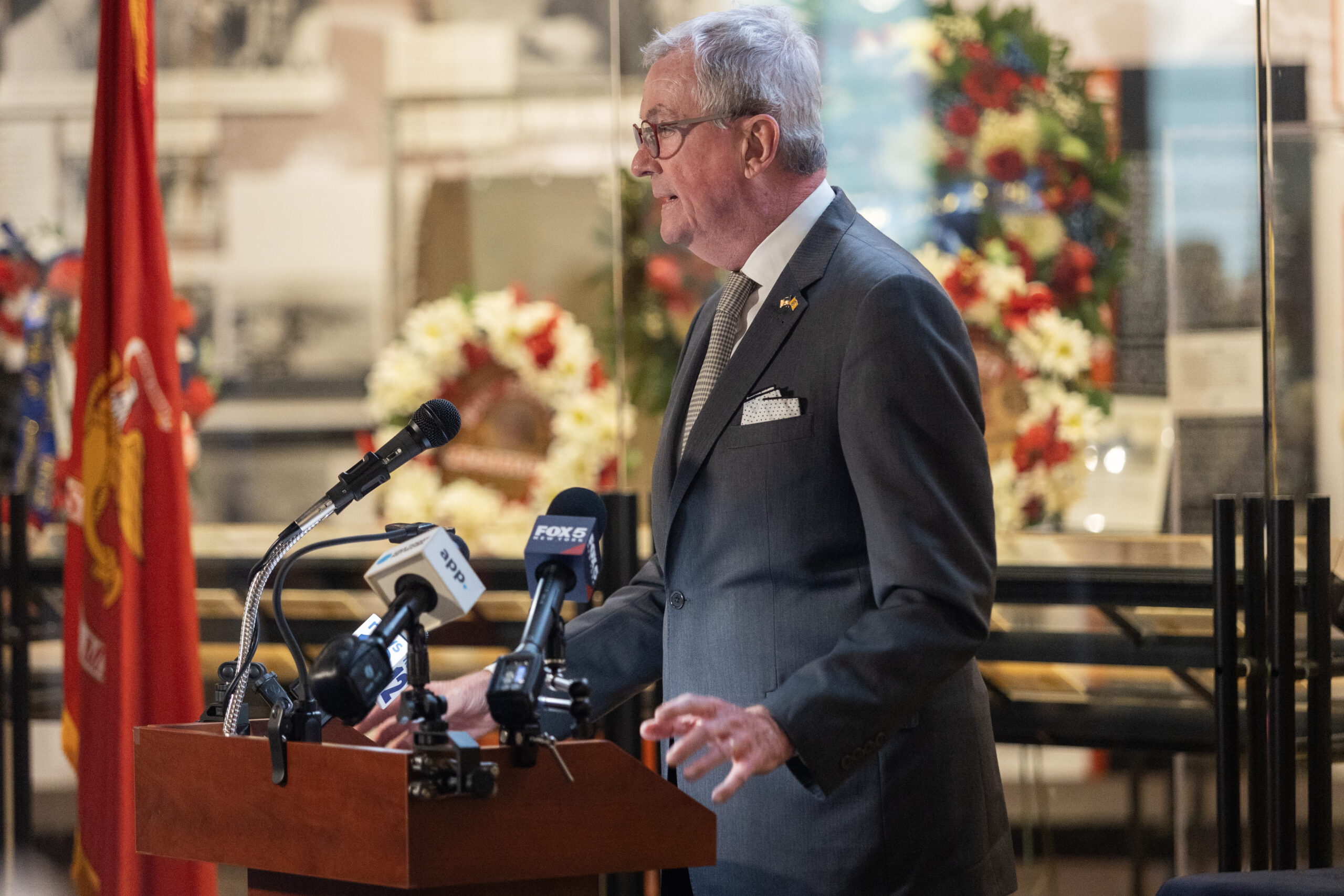 New Jersey Gov. Philip D. Murphy addresses the audience during the State Veterans Day ceremony at the New Jersey Vietnam Veterans’ Memorial, Vietnam Era Museum and Educational Center at Holmdel, New Jersey, Nov. 11, 2025. Veterans Day celebrates and honors America’s veterans for their patriotism, love of country, and willingness to serve and sacrifice for the common good. (New Jersey Department of Military and Veterans Affairs photo by Mark C. Olsen)