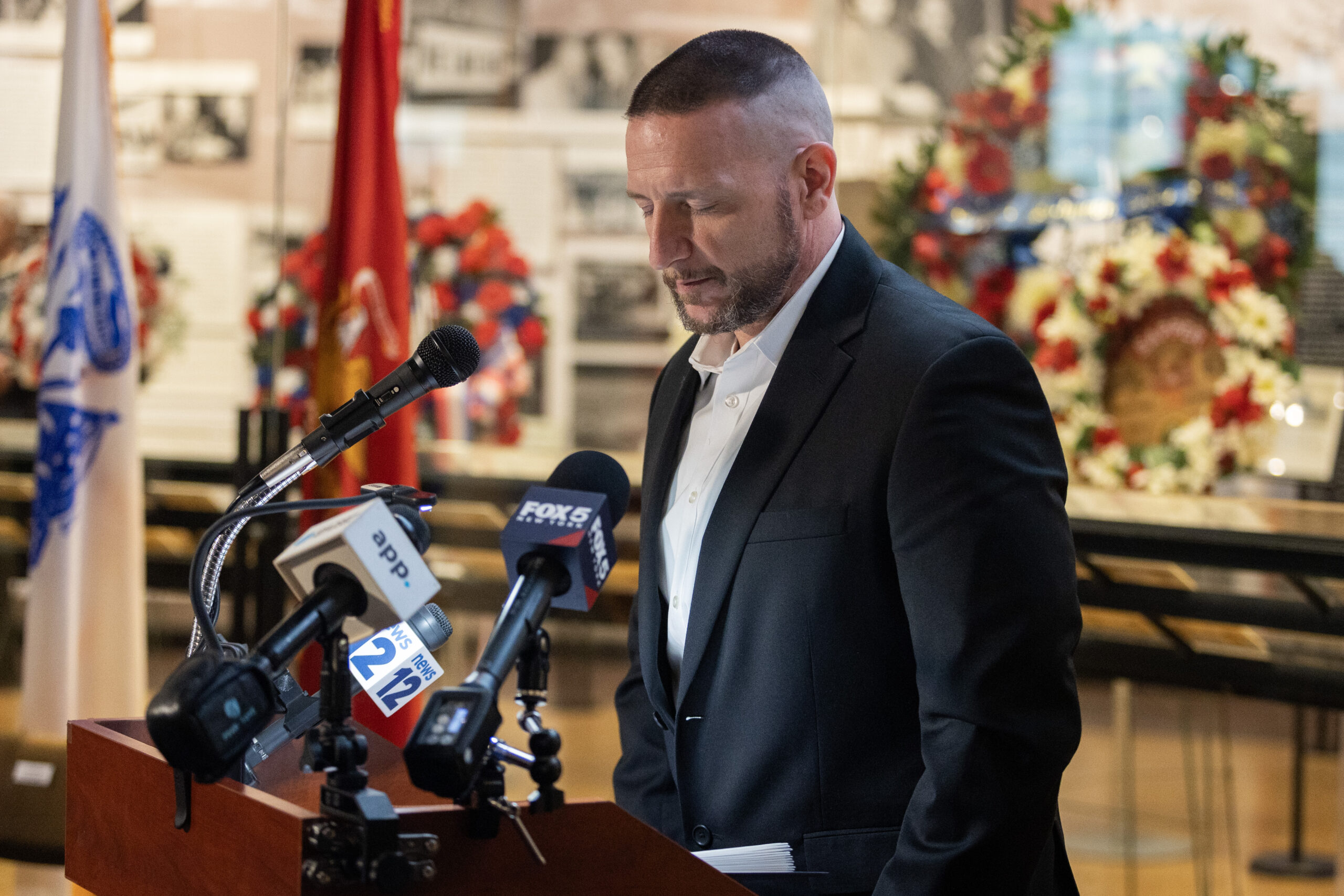 Marc Crabtree, chaplain, Rolling Thunder, gives the benediction during the State Veterans Day ceremony at the New Jersey Vietnam Veterans’ Memorial, Vietnam Era Museum and Educational Center at Holmdel, New Jersey, Nov. 11, 2025. Veterans Day celebrates and honors America’s veterans for their patriotism, love of country, and willingness to serve and sacrifice for the common good. (New Jersey Department of Military and Veterans Affairs photo by Mark C. Olsen)