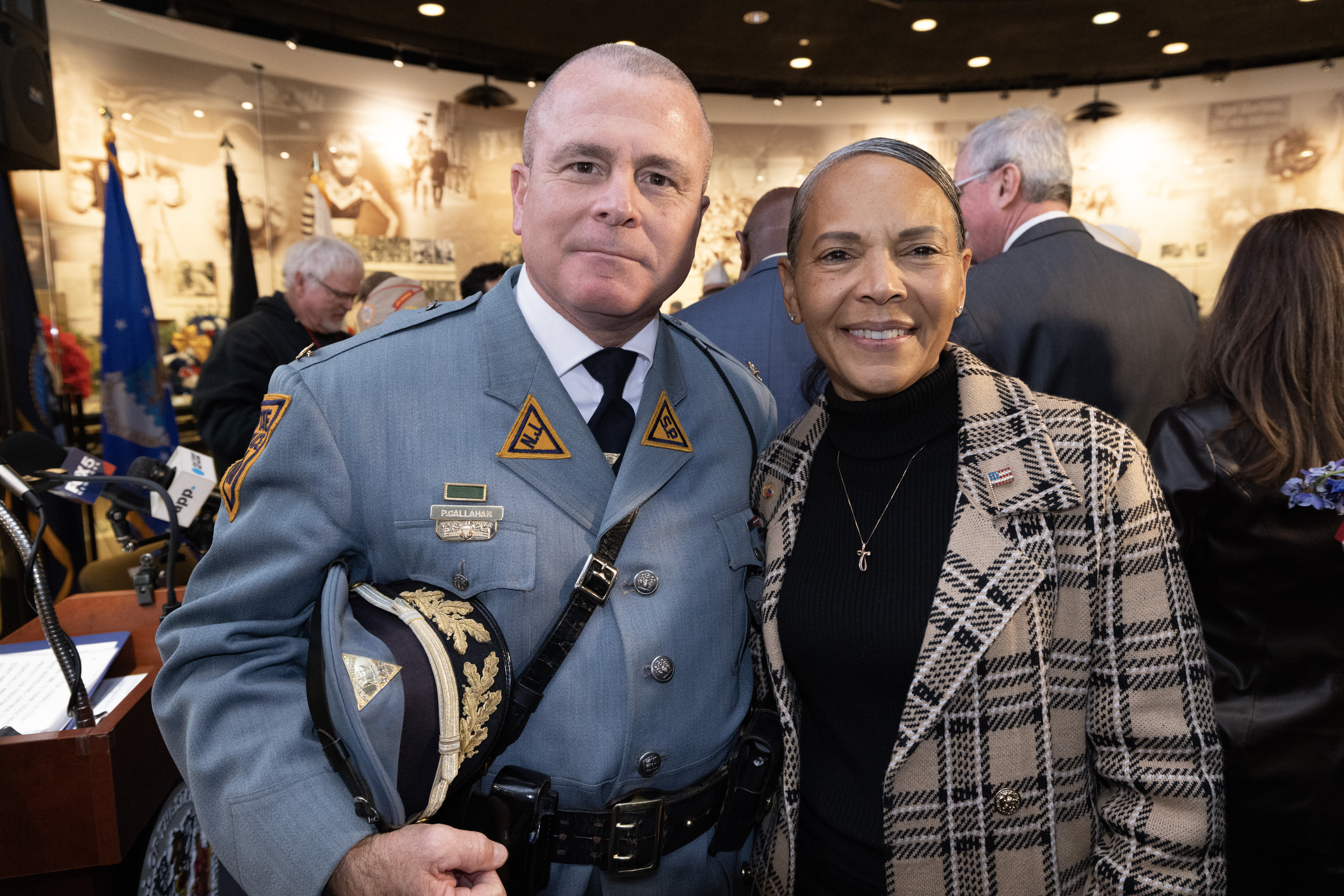 Col. Patrick J. Callahan, Superintendent, New Jersey State Police, left, and Brig. Gen. Yvonne L. Mays, The Adjutant General of New Jersey, have their photo taken after the State Veterans Day ceremony at the New Jersey Vietnam Veterans’ Memorial, Vietnam Era Museum and Educational Center at Holmdel, New Jersey, Nov. 11, 2025. Veterans Day celebrates and honors America’s veterans for their patriotism, love of country, and willingness to serve and sacrifice for the common good. (New Jersey Department of Military and Veterans Affairs photo by Mark C. Olsen)